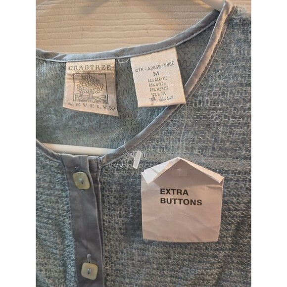 crabtree evelyn NWT Mohair, Wool, Silk Blend Cardigan Sweatee Dusty Blue. Medium - Picture 9 of 15